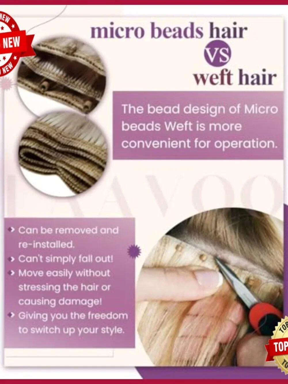 Human Hair Micro Beaded Weft Extensions 18 Inch 50g Reusable